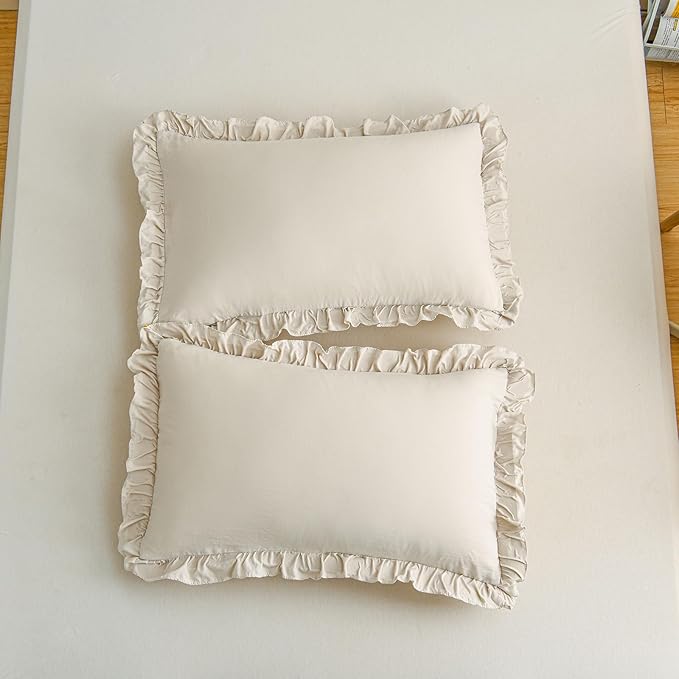 Merryword Beige Pillowcases Standard Ruffled Pillow Shams 20x26inch Beige Gray Ruffle Pillowcases Set of 2 Shabby Chic Pillow Cover