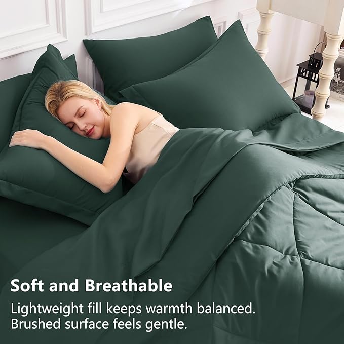 CozyLux Twin XL Comforter Set Forest Green - 5 Pieces Twin Extra Long Bed in a Bag for College Dorm, All Season Bedding Set for Girls and Boys, Soft Bed Set with Comforter, Sheets, Pillowcase & Sham