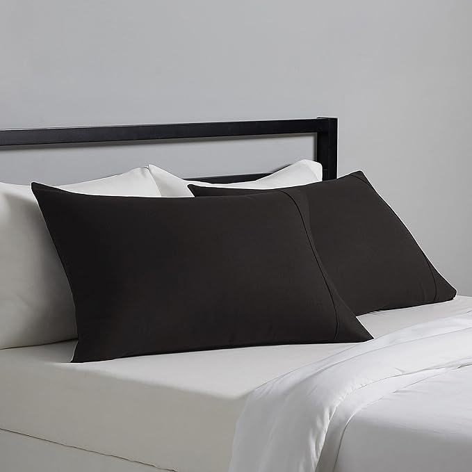 Amazon Basics Standard Pillowcases Set of 2 - Lightweight, Super Soft Easy Care Microfiber, Black, 30" L x 20" W, Pillows Not Included