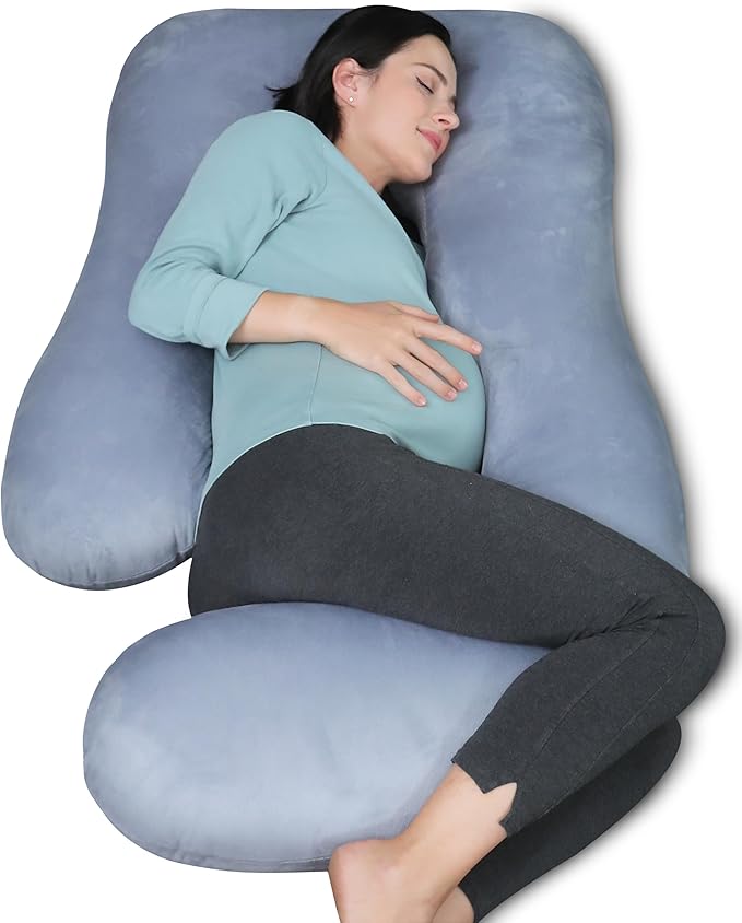 MOON PARK Pregnancy Pillows for Sleeping - U Shaped Full Body Maternity Pillow with Removable Cover - Support for Back, Legs, Belly, HIPS - 65 Inch - Grey