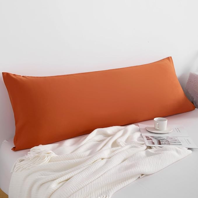 FLXXIE Body Pillow Cover - Super Soft Microfiber 20x54 Body Pillow Case - Envelope Closure, Wrinkle, Stain Resistant Burnt Orange Body Pillow Cover, 20x54, Burnt Orange