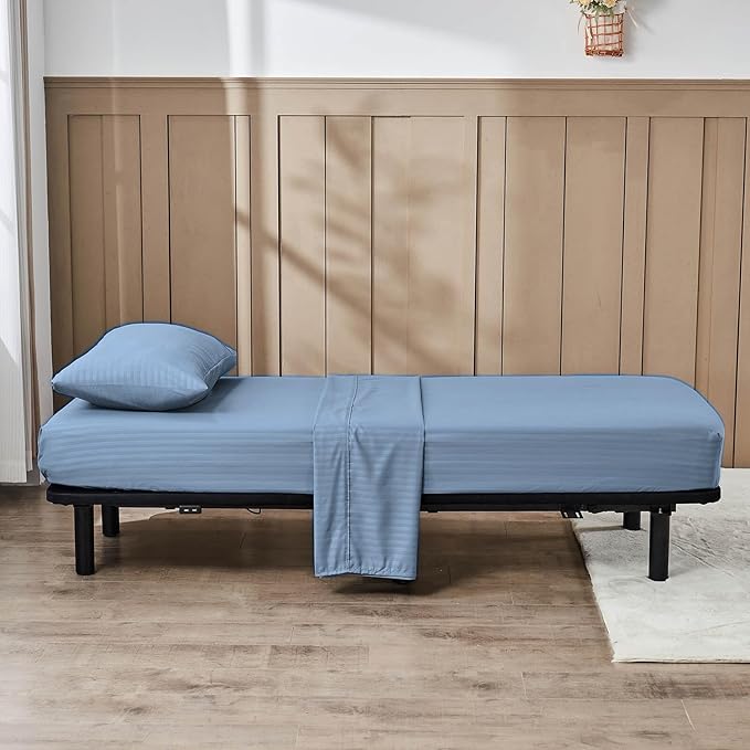 Kingnex 30x75x9 Striped 3 Piece RV Bunk Sheets Set for Narrow Twin Bed Soft Brushed 1800 Microfiber Bedding Set Includes 1 Cot Size Fitted Sheet 1 Flat Sheet 1 Pillowcase Cot Blue