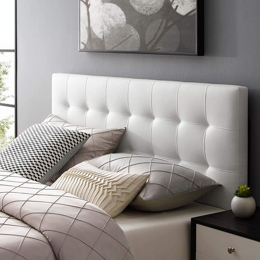 Modway Lily Tufted Faux Leather Upholstered Queen Headboard in White