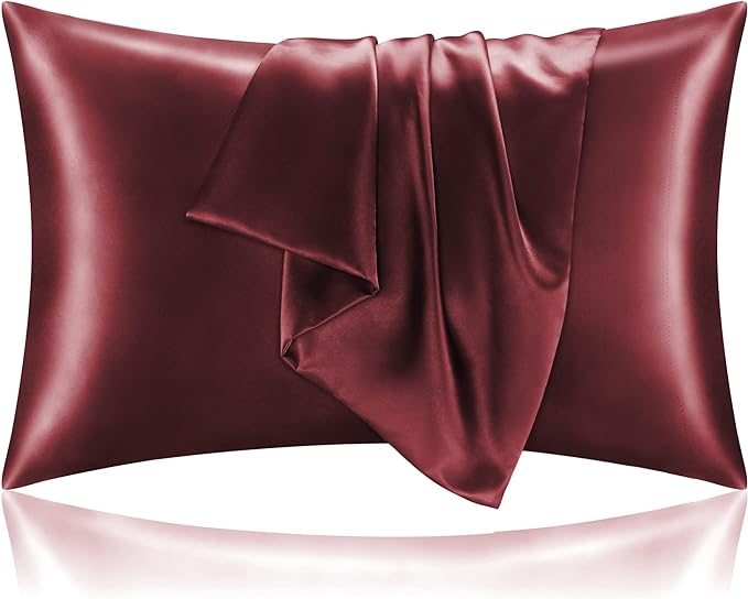 BEDELITE Satin Pillowcase for Hair and Skin, Super Soft and Cooling Similar to Silk Pillow Cases 2 Pack with Envelope Closure, Gift for Women Men(20"x36" King Size, Burgundy)