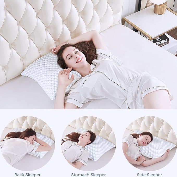 OSBED Cooling Adjustable Shredded Memory Foam Pillows Queen Size Set of 4 - Temperature-Regulating for All Sleepers with Dual Airflow Ventilation(CertiPUR-US & Hypoallergenic & Machine Washable)