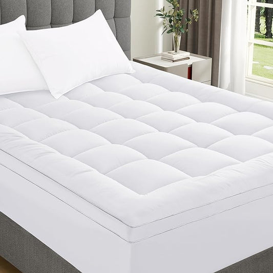 2~3In Mattress Topper King Size Breathable Filled Soft Fluffy Supportive for Back Pain Relief, Bed Mattress Pad Pillow Topper with Extra Thick Padded Protector for 8"-21" Deep Pocket