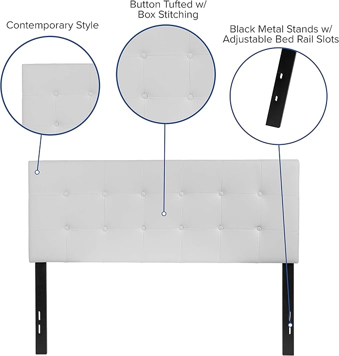 Flash Furniture Lennox Tufted Upholstered Full Size Headboard in White Vinyl