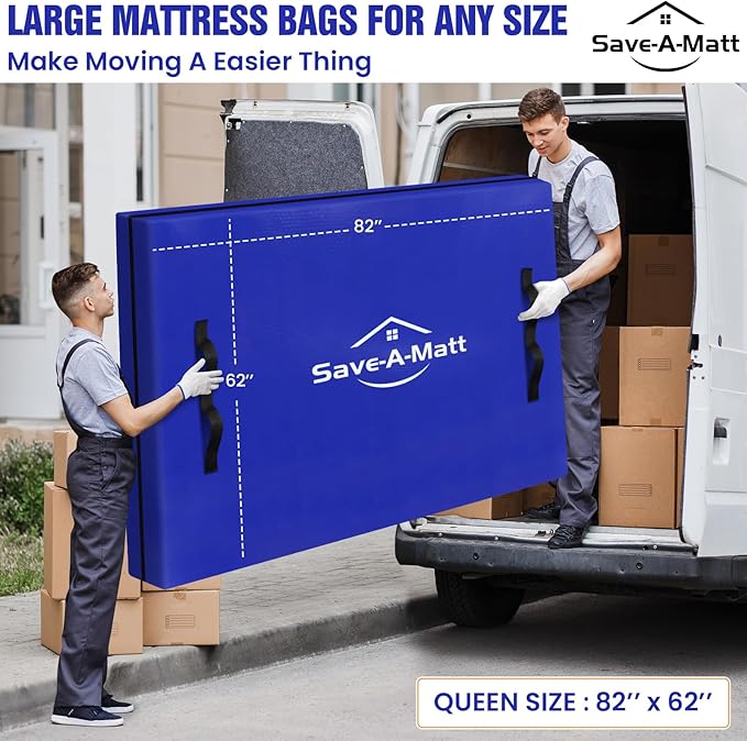 SaveAMatt Mattress Bags for Moving 2 Pack - Extra Thick & Durable Queen Mattress Cover for Moving - Reusable Waterproof Tarp Mattress Protector (82’’x62’’x15’’ Queen Size)
