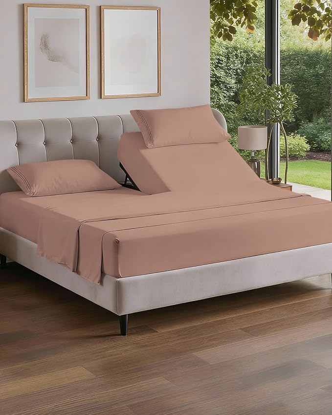 Flex Top Split Head King 4 Piece Sheet Set - Ultra-Soft, Breathable & Cooling Bed Sheets Set - Hotel Luxury Bedding for Women & Men with Deep Pockets - Wrinkle Free & Fade Resistant - Oeko-Tex - Mauve