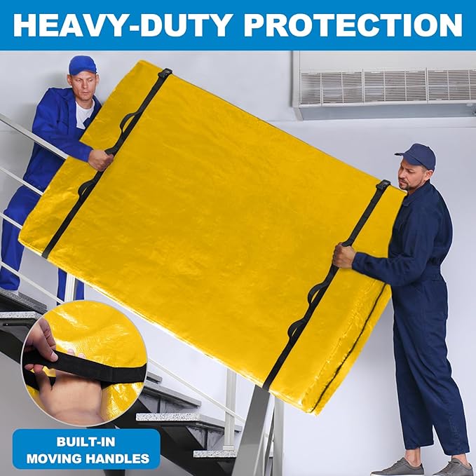 TICONN Mattress Bags for Moving, Heavy Duty Full Mattress Cover Storage Bag with Full-Around Handle and Adjustable Buckles (Yellow, Full)