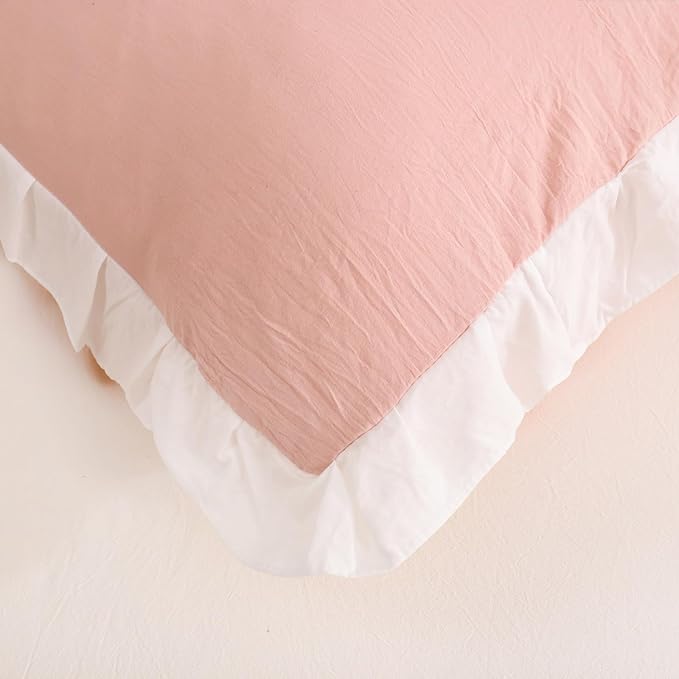 Merryword Pink Pillow Shams Pink and White Reversible King Pillowcases Cute Pillow Cover Set of 2 Soft Shabby Chic Ruffled Pillowcases 2 Pack (King (20''x36''), Pink White)