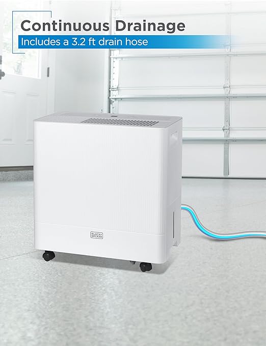 BLACK+DECKER Portable Dehumidifier, Extracts 50-Pint Per 24-Hours, Dehumidifier up to 4500 Sq. Ft. Coverage, 12.68-Pint Bucket, Energy Star Certified, BDM50WCDA, White