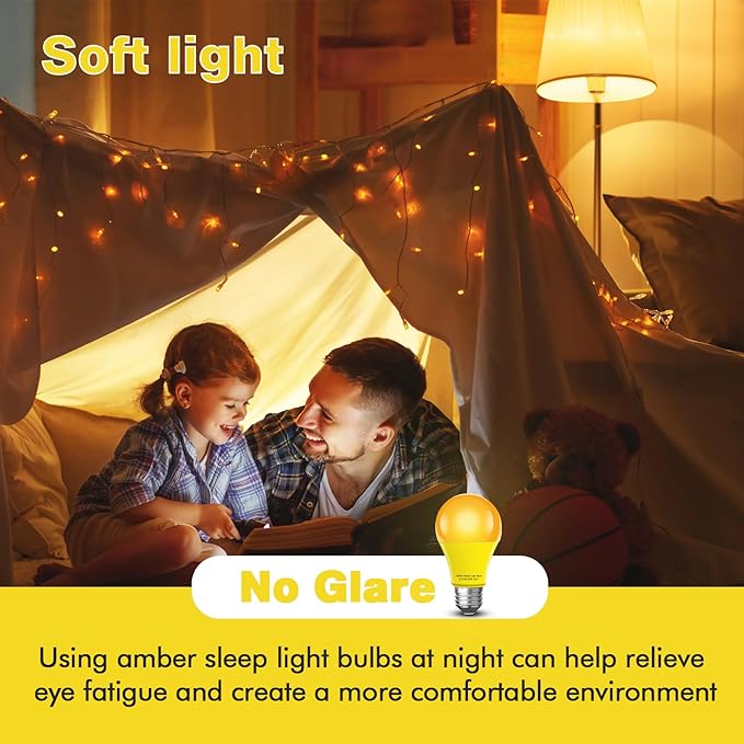 Amber Sleep Light Bulb 2 Pack，Dimmable 1800K Warm Light Bulbs for Healthy Sleep,Blue Light Blocking,A19 9W(60W Equivalent) E26 Base Amber Light Bulbs for Bedroom, Baby Nursery Room