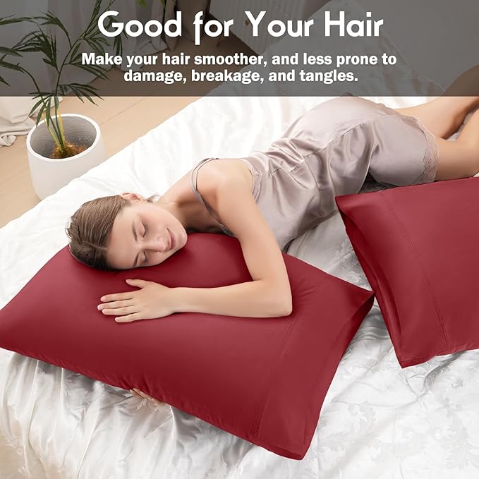 Pillowcases Standard Size 2 Pack, Cooling Viscose from Bamboo Pillow Cases with Envelope Closure, Cool & Breathable Pillow Cover for Hot Sleepers and Night Sweats, 20" x 26"