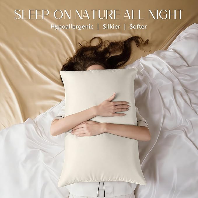 ZIMASILK 100% Pure Mulberry Silk Pillowcase for Hair and Skin Health,Soft and Smooth,Both Sides Premium Grade 6A Silk,600 Thread Count,with Hidden Zipper,1pc (King 20''x36'',Ivory)