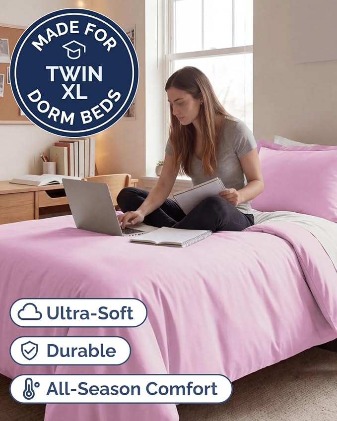 Duvet Cover Twin/Twin XL Size Set - Extra Soft Twin/Twin XL Duvet Cover 68" x 90" with 1 Pillow Sham - Hotel Luxury, Easy Care, Fade Free w/ Zipper Closures & Ties - Comfy & Breathable (Light Pink)