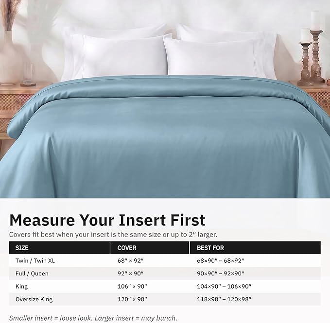 King Size Duvet Cover Only - Premium 400 Thread Count, Natural 100% Cotton Duvet Cover King, Soft Sateen Weave, Button Closure and Corner Ties - Sky Blue