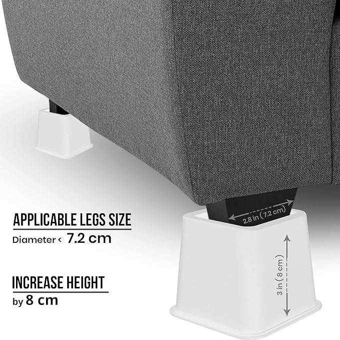 Utopia Bedding Bed Riser, 3 & 5 Inches Adjustable Furniture Risers for 8 Inch Combined Furniture Lift, Under Bed Storage & Dorm Room Essential, Supports Up to 1,300 lbs (36 Set, White)