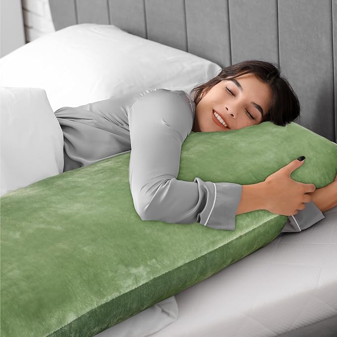 BEDELITE Body Pillow Cover with Zipper Closure, Super Soft and Cozy Fuzzy Fleece Body Pillow Case Cover 20 x 54 Inches, Sage Green