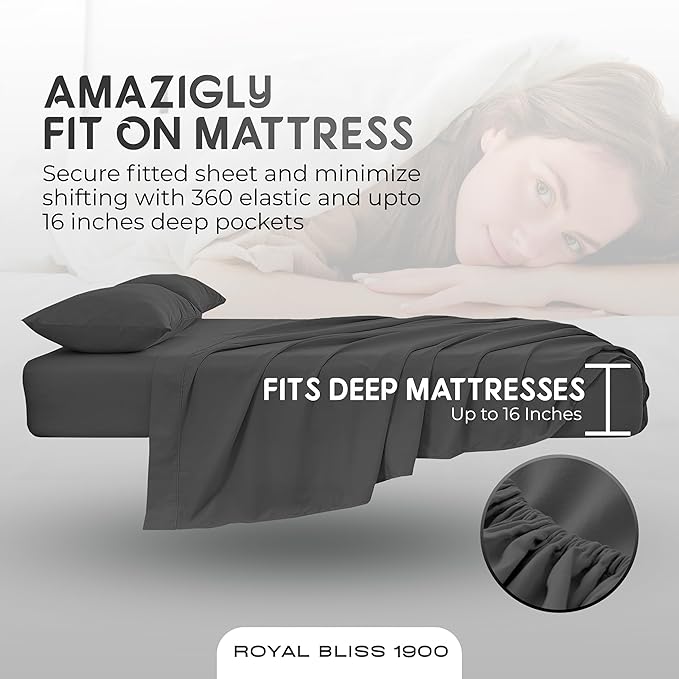 Top Split California King Sheet Set for Adjustable Bed 4 Pcs, Double Brushed Microfiber Split Head Sheets, Ultra Cooling 16in Deep Pocket Wrinkle Resistant (Dark Grey)