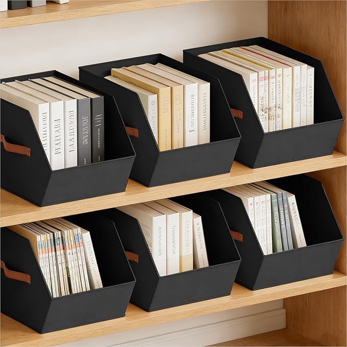 Homsorout Large Closet Storage Cubes - Closet Storage Bins with Dual Handles for Clothes, Towels, Toys, Shelf Organizer Bins for Bedroom, Nursery, Shelves, Small Spaces, Black, 3 Pack