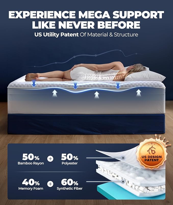5 Inch Mega Support Memory Foam Queen Mattress Topper for Pressure Relief, Dual Layer 2.5" Pillow Top Mattress Topper Queen Plus 2.5" Cooling Gel Infused Memory Foam Mattress Pad
