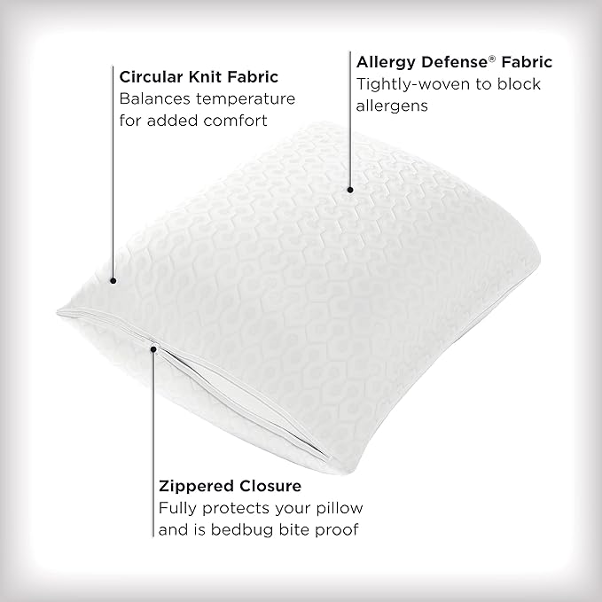 AllerEase Platinum Allergy Defense Particles Proof Temperatur Balancing Luxurious Plush Fabric Machine Washable Durable Zippered Pillow Protector, King Size, White