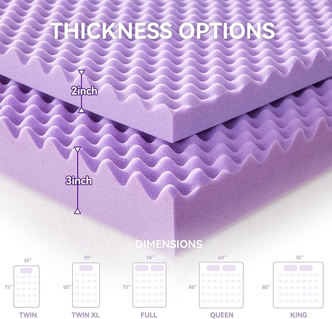 SINWEEK 3.8 Inch Egg Crate Memory Foam Mattress Topper Twin Size, Soft Mattress Pad for Back Pain Relief, Bed Topper, CertiPUR-US Certified