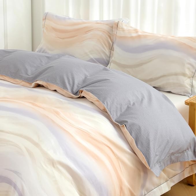 OAITE Duvet Cover Set Queen Size Floral Pattern Ultra Soft 100% Cotton Duvet Cover Sets 3-PC, Breathable Duvet Cover with Zipper Closure & Corner Ties(2 Pillow Shams,1 Duvet Cover)