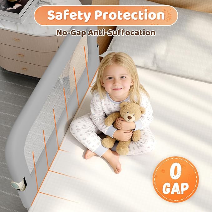 omzer Bed Guard Rail for Toddlers - 32inch Folding up & Adjustable Heights Baby Bed Safety Rails - Portable Toddler Bed Barrier Railing Guard for Kids Twin, Bunk, Queen, Full Size Bed