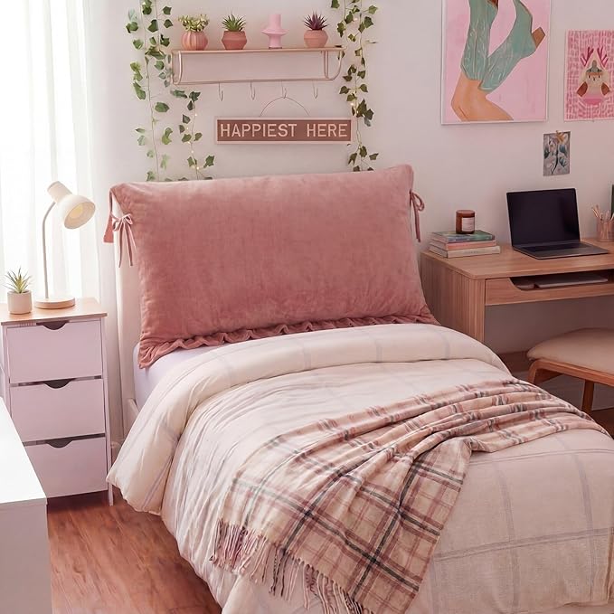 Gerrii Pink Headboard Pillow Cushion Triangular Wedge Pillow Headboard Cushion Removable Pillowcase for Reading Sitting Working Lying Down Daybed Bed Sofa Dorm Room Supplies
