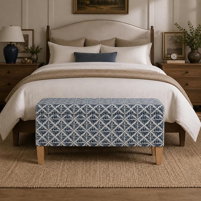 HomePop Large Decorative Storage Bench - Blue Geometric Pattern