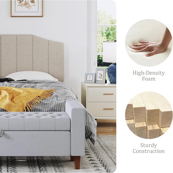 Furpopup Linen Queen Size Headboard, Upholstered Headboard Queen/Full Size Wall Mount and Bed Frame Mount, Featuring High-Density Sponge Padding Luxury Texture Easy Assembly Comfort Style-Beige