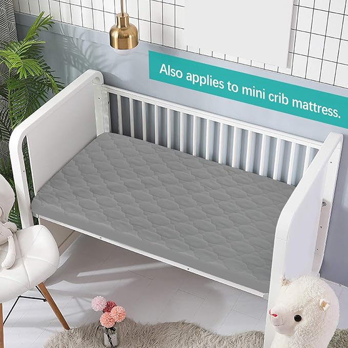 Pack and Play Sheets Mattress Pad Protector Fitted Waterproof Playard Mattress Cover, Compatible with Graco Pack n Play & Dream On Me & Pamo Babe, Playpen/Playard Sheet Quilted, Gray, 39" x 27"