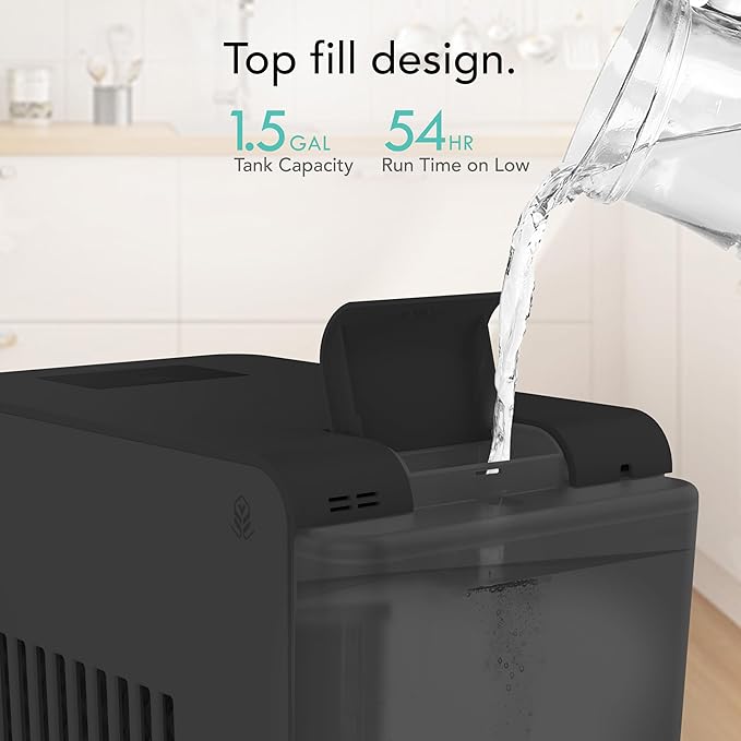 Vornado EV3 Whole Room Evaporative Humidifier, 1.5 gal Capacity, Electronic Humidistat, Top Fill, 54-Hour Run Time, 10 Speed Settings, Energy Efficient, 2 Antimicrobial Wicks, Easy To Clean, Black