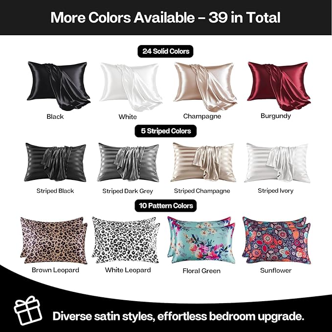 MR&HM Satin Pillowcase for Hair and Skin, Silk Satin Pillowcase 8 Pack, Queen Size Pillow Cases Set of 8, Silky Pillow Cover with Envelope Closure (20x30, Black)