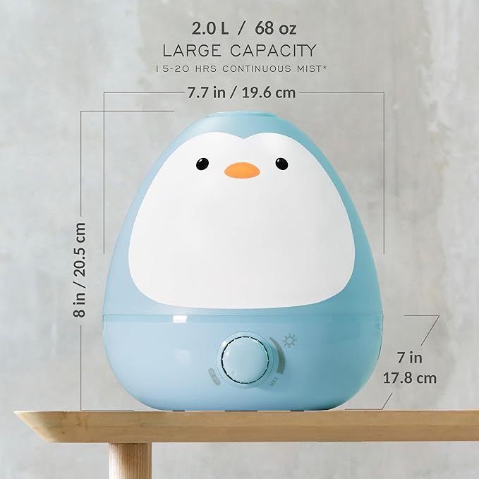 Earnest Living Baby 3-in-1 Cool Mist Humidifier with Essential Oil Diffuser + Nightlight, BPA Free Phenol Free Humidifier for Kids Bedroom, Nursery + Large Rooms, Whisper-Quiet, Auto Shut Off