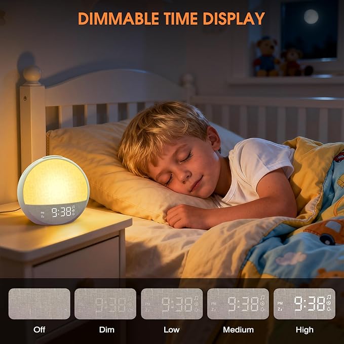 Sunrise Alarm Clock, White Noise Sound Machine with 30 Soothing Sounds, Dimmable Night Light, Natural Sunlight Lamp Gentle Wake Up Light for Bedrooms, Kids, Heavy Sleepers Adults, Baby, Ideal for Gift