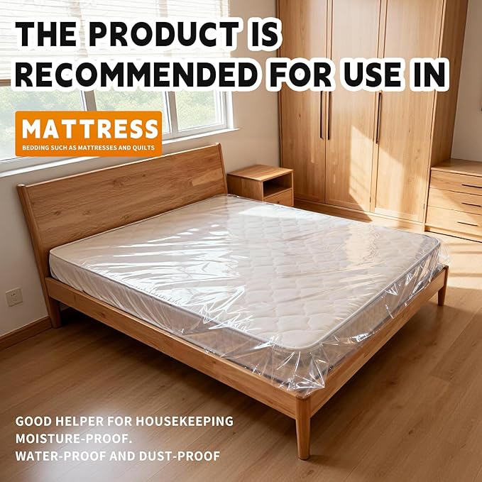 TopSoon 2PK Clear Plastic Mattress Bag - Moving & Storage Cover for Mattress or Box Spring - Heavy-Duty Disposal Supplies (4mil, Full)