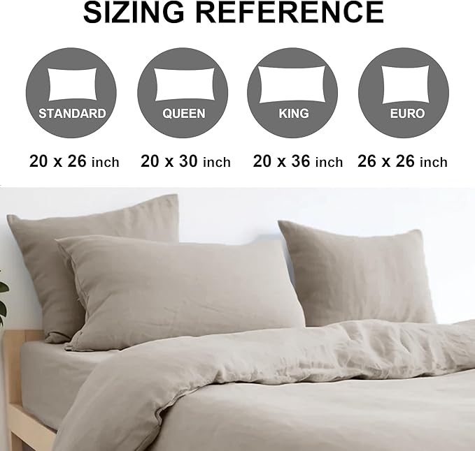 CHUFFED 100% French Linen Pillowcases Standard Size Set of 2 Linen Pillow Cases, Stone Washed Flax Pillow Shams with Zipper Closure - Breathable & Cooling for Hot Sleepers,20x26 Inches, Natural Linen