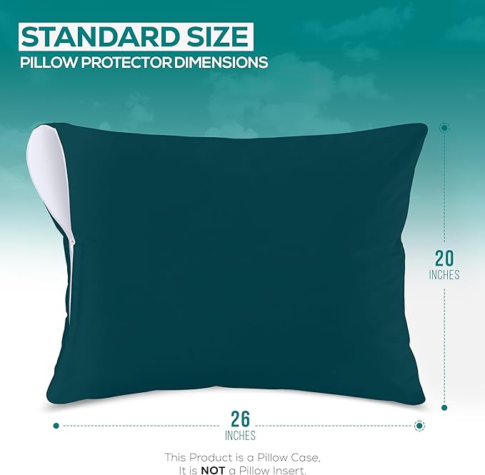 Utopia Bedding Premium 100% Waterproof Pillow Protectors with Zipper Standard Size (Set of 2), Bed Bug and Dust Mite Proof Zippered Pillow Covers, Pillow Encasement Cases, Teal