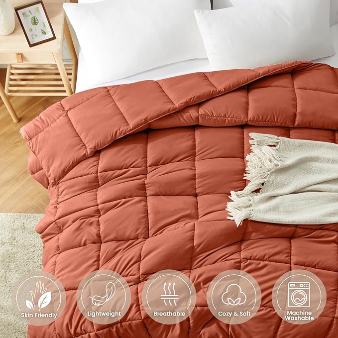 Homelike Moment Twin Comforter Duvet Insert - Orange Down Alternative Bed Comforter Twin Size, Lightweight Bedding Comforters Quilted Soft All Season Burnt Orange