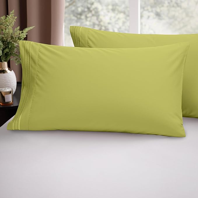 Elegant Comfort Luxury Ultra-Soft 2-Piece Pillowcase Set - 1500 Premium Hotel Quality Microfiber Double Brushed - Wrinkle Resistant, Standard/Queen, Pistachio Green