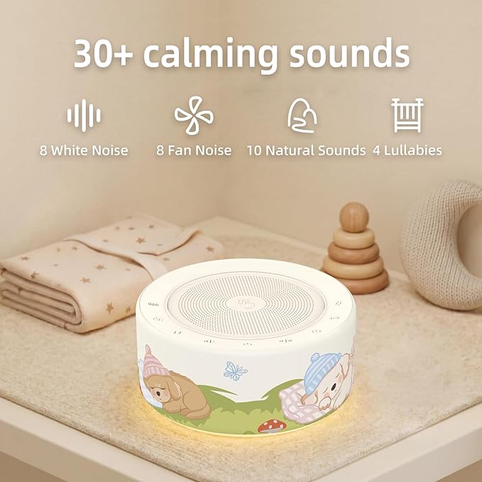 Kipcush White Noise Machine - Soft Non-Glare Nursery Lamp, 30 Soothing Sounds, 8 Color Lights, Max 8-Hour Timer for Baby & Adults (Sleepy Puppy, Standard)