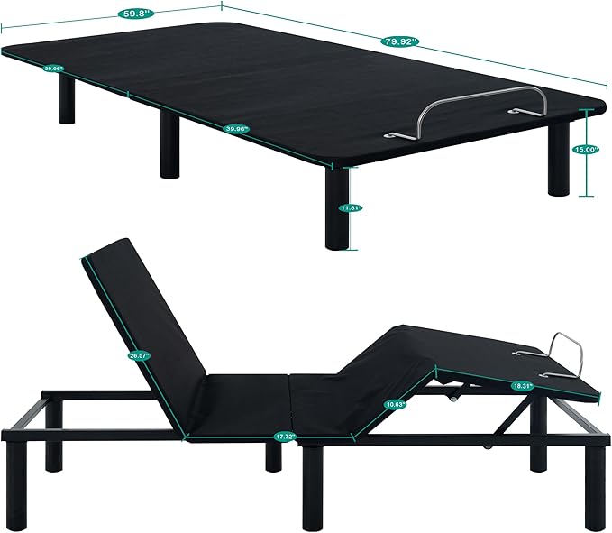 Naomi Home Serenity Twin XL Adjustable Bed Frame with Wireless Remote Ergonomic Head and Foot Incline Electric Bed Frame Easy Assembly Smart Ideal for Snoring Relief and Enhanced Comfort, Split King