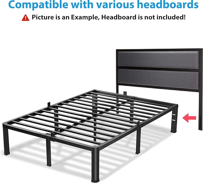 VIPSHOW 20 Inch Full Size Bed Frame, 3500Lbs Heavy Duty Metal Platform with Round Corner Legs Mattress Slide Stopper, Steel Slat Support No Box Spring Needed, Noise Free, Non-Slip, Easy Assembly