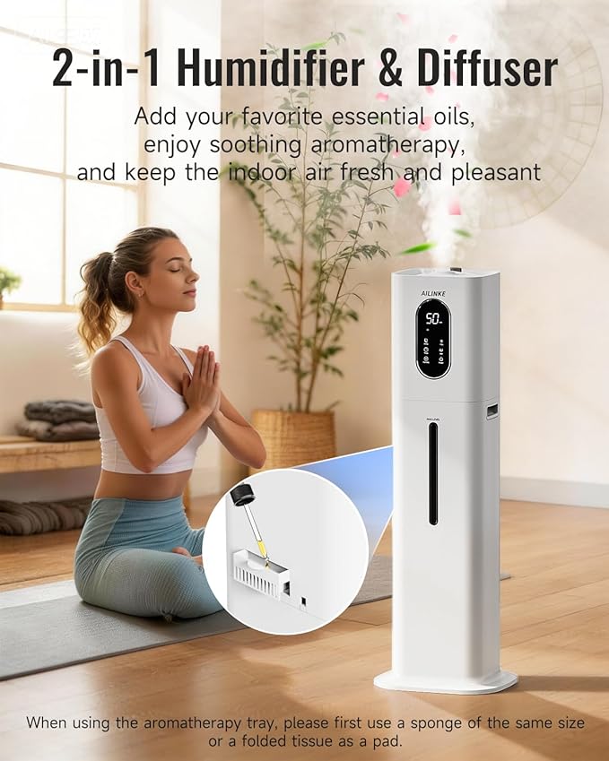 Humidifiers for Bedroom, 2.1Gal/8L Cool Mist Humidifier Large Room 500 sq ft, Humidifiers for Home with Essential Oil Diffuser, Light/Top Fill/Quiet Humidifier for Baby Nursery Office Plants, White