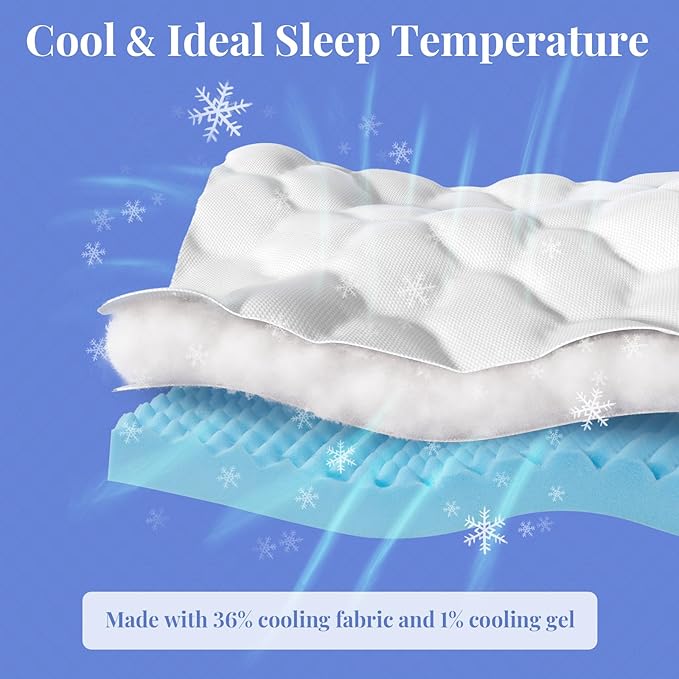 OhGeni Cooling 5 lnch King Size Dual Layer Mattress Topper, 3 Inch Egg Crate Gel Memory Foam, 2 Inch Breathable Pillow Top Pad, Bedroom Mattresses Cover, Extra Comfortable Sleep and Back Pain Relief