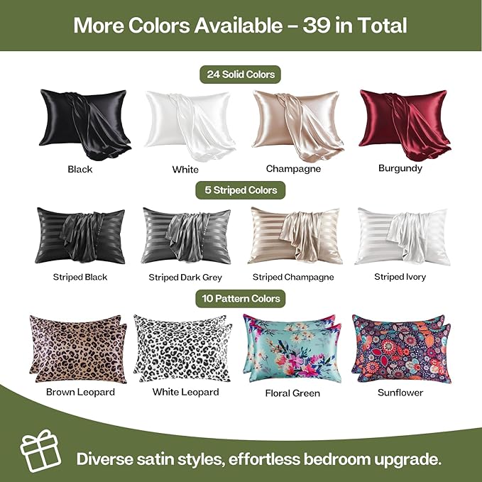 MR&HM Satin Pillowcase for Hair and Skin, Silk Satin Pillowcase 2 Pack, Standard Size Pillow Cases Set of 2, Silky Pillow Cover with Envelope Closure (20x26, Sage)