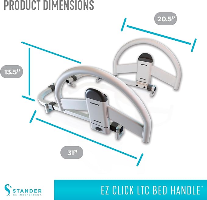 Stander EZ Click Bed Handle, Hospital Beds Rail, Safety Assist Medical Railing for Seniors, Long Term Care for Elderly, Set of 2, ASTM Safety Approved Bedrail